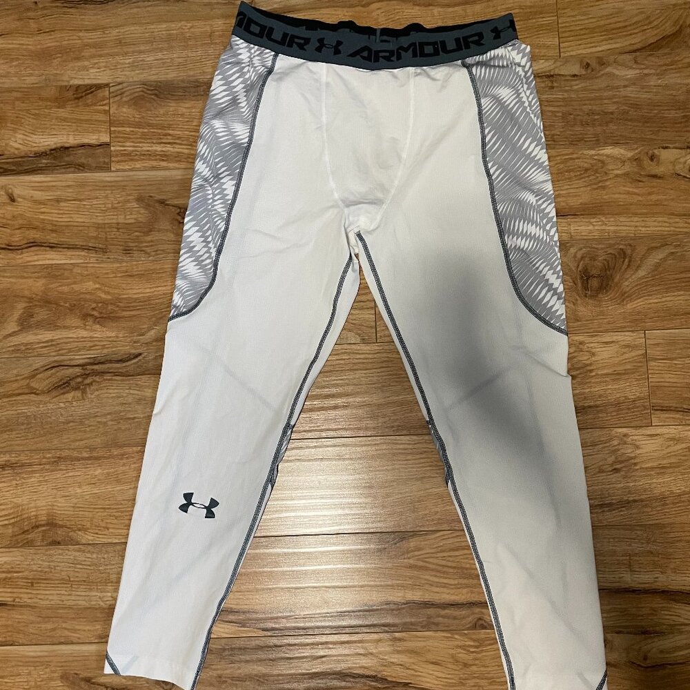 Under Armour UA Heatgear Compression Leggings Tights White Gray - Size 2XL